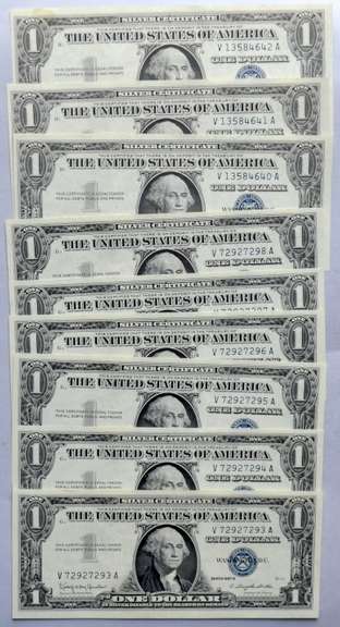 9 CH CU $1 1957B Silver Certificates
