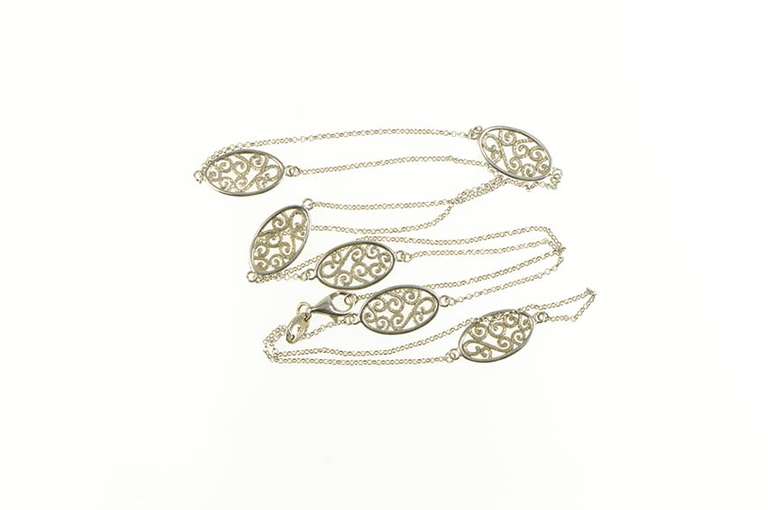 Sterling Silver Charles Garnier Oval Scroll Filigree Chain Necklace