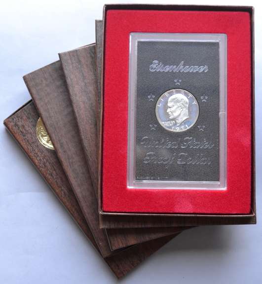 4 X 1971 S Ike Brown Box Proof Silver Dollars