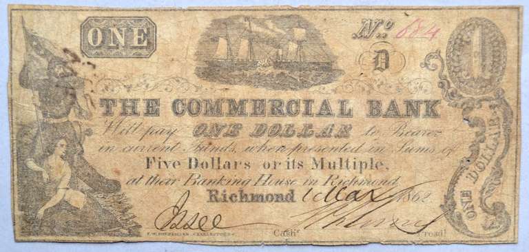 Confederate Soldier $1 Commercial Bank 1862 Note