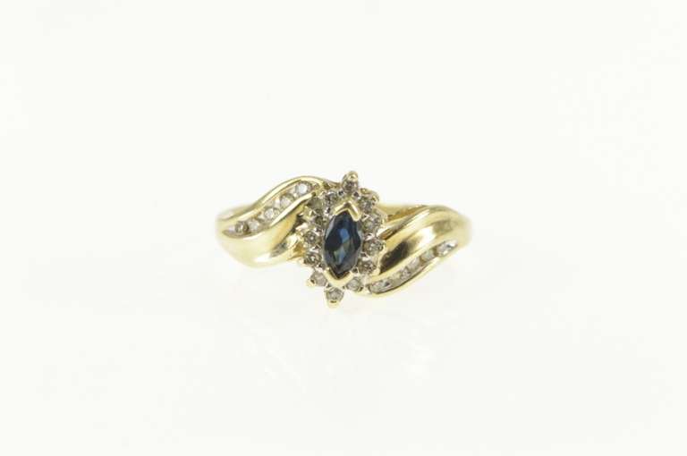 10K Yellow Gold Marquise Sapphire Diamond Halo Bypass Ring