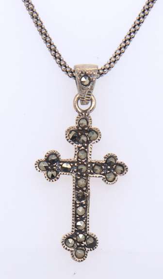 Italian Sterling Silver Cross Pendant on Chain Necklace