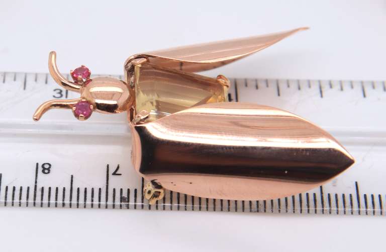 Vintage Set of Rose Gold Citrine and Ruby Bug Pin