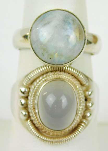 2 Chunky Sterling Silver Moonstone Rings
