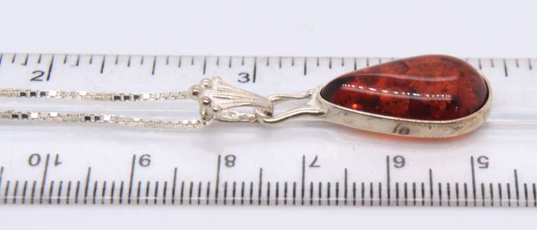 Vintage Sterling Silver Amber Pendant on Chain