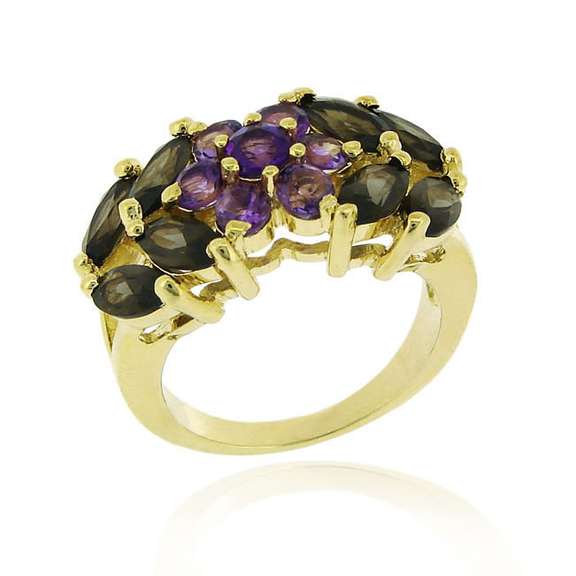 18k Gold Over Sterling Silver Floral Genuine Spinel Ring
