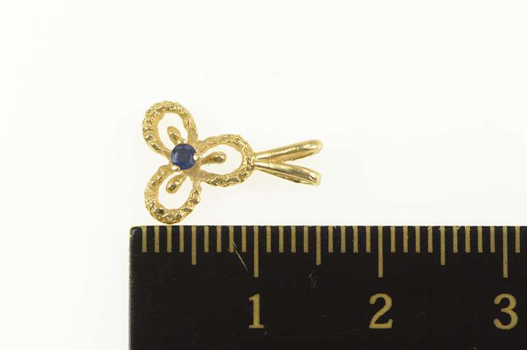 14K Yellow Gold Sapphire Three Petal Flower Clover Charm/Pendant