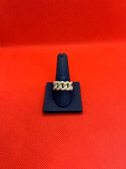 MENS 10K YELLOW GOLD CUBAN LINK RING WITH 1.25 CARAT OF DIAMOND