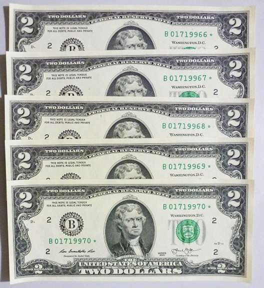 (5) Superb Crisp 2013 $2 Star Replacement Notes New York-Consecutive!