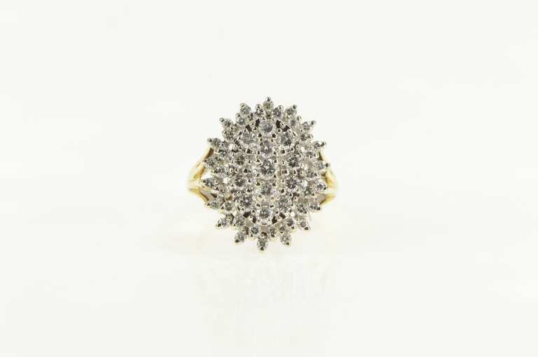 14K Yellow Gold 1.15 Ctw Pave Oval Diamond Cluster Statement Ring