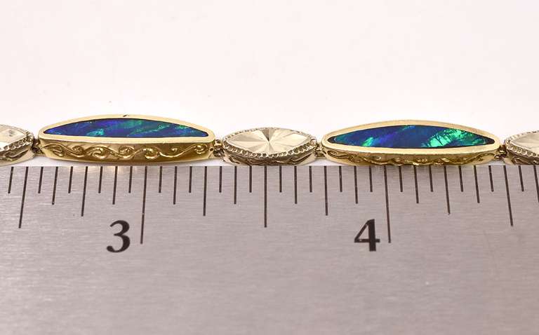 Gorgeous Black Opal Bracelet in 14K Yellow Gold