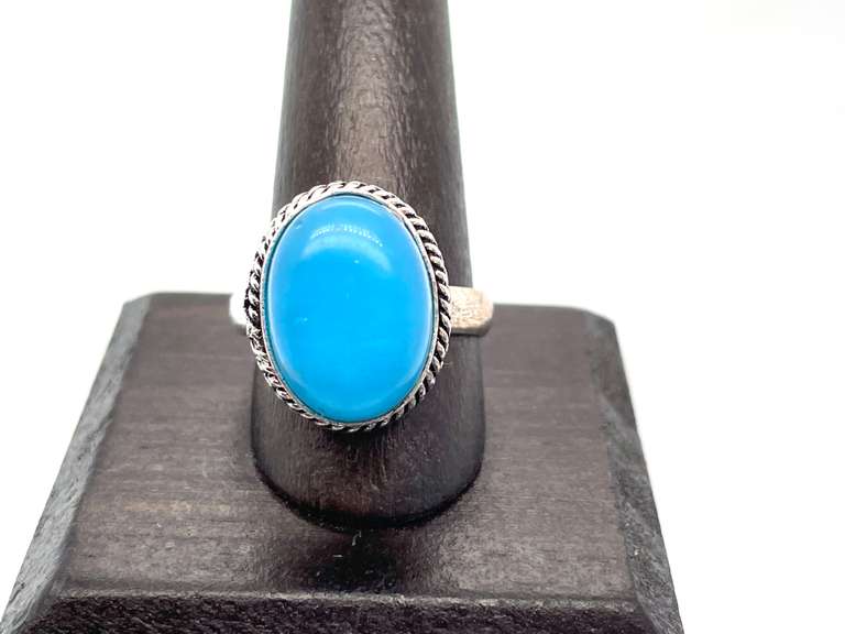 Oval Cut Blue Stone Ring in Tibetan Silver Double Rope Ring