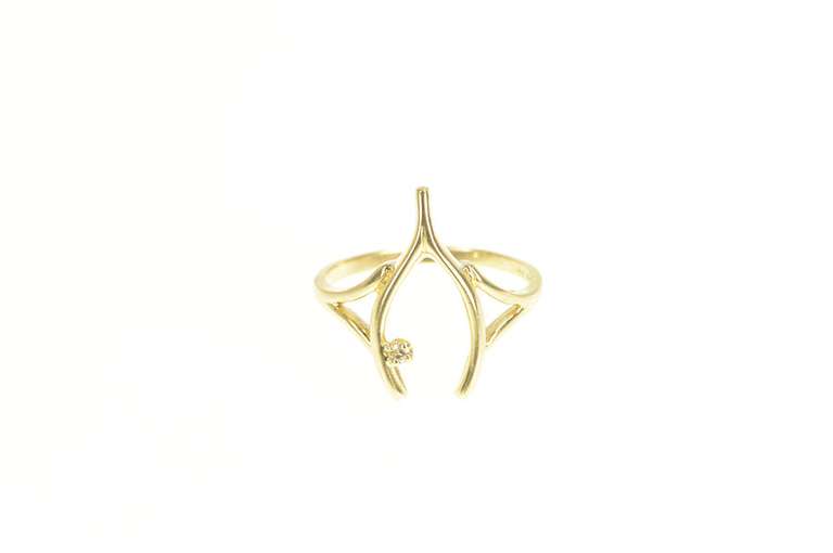 14K Yellow Gold Diamond Accent Wish Bone Lucky Good Luck Ring