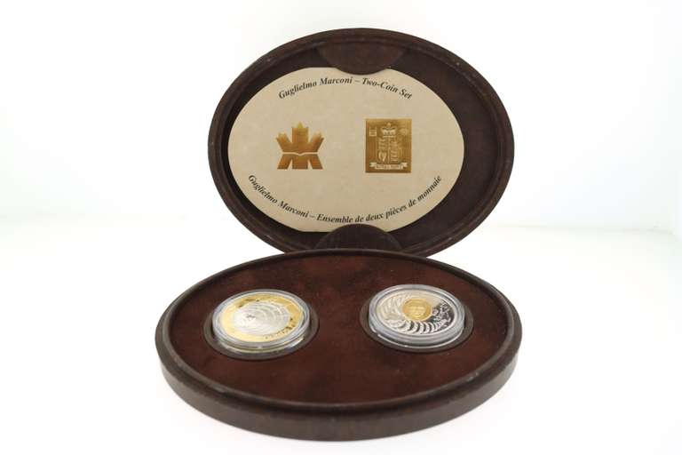 Gugliemo Marconi Two Silver and Gold Plated Coin Set