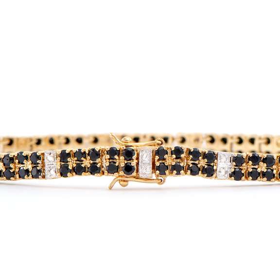 Plated 18KT Yellow Gold 9.15ctw Black Sapphire and Diamond Bracelet