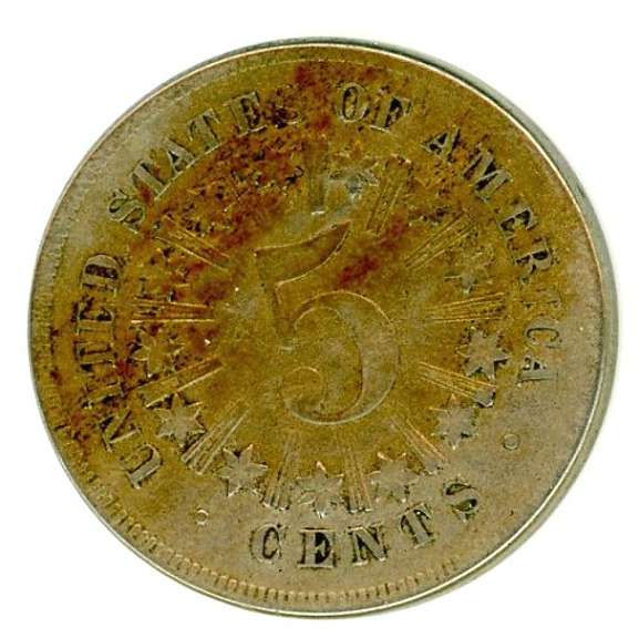 1866 w/Rays Shield Nickel