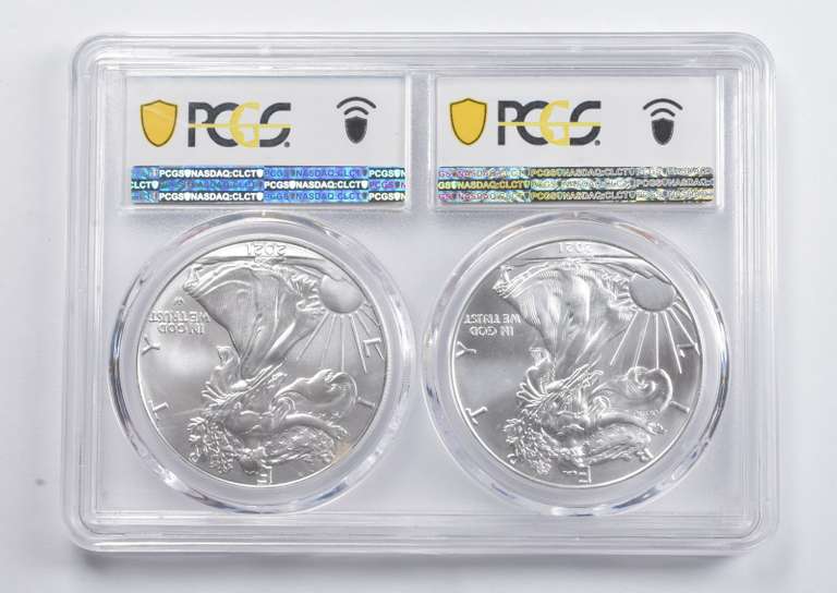MS69 2021 American Silver Eagle Type 1 & 2 PCGS