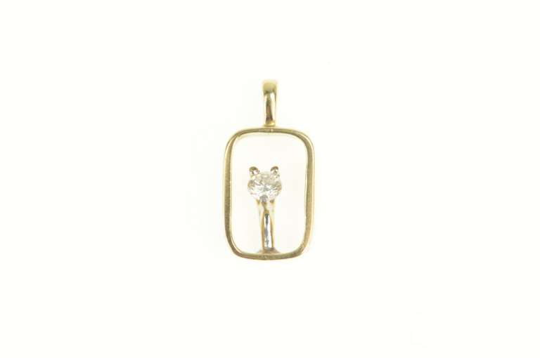 14K Yellow Gold Retro Diamond Squared Statement Pendant