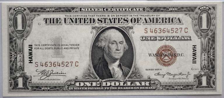 $1 1935 A Gem 66 EPQ Hawaii Emergency Issue Silver Certificate