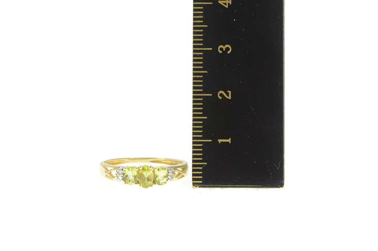 10K Yellow Gold Peridot Three Stone Diamond Engagement Ring