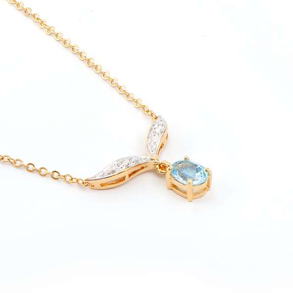 Plated 18KT Yellow Gold 0.85ct Blue Topaz and Diamond Pendant with Chain