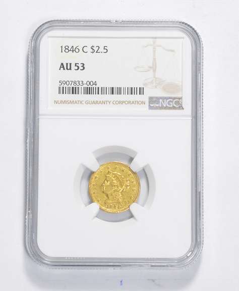 AU53 1846-C $2.50 Liberty Head Gold Quarter Eagle - Graded NGC
