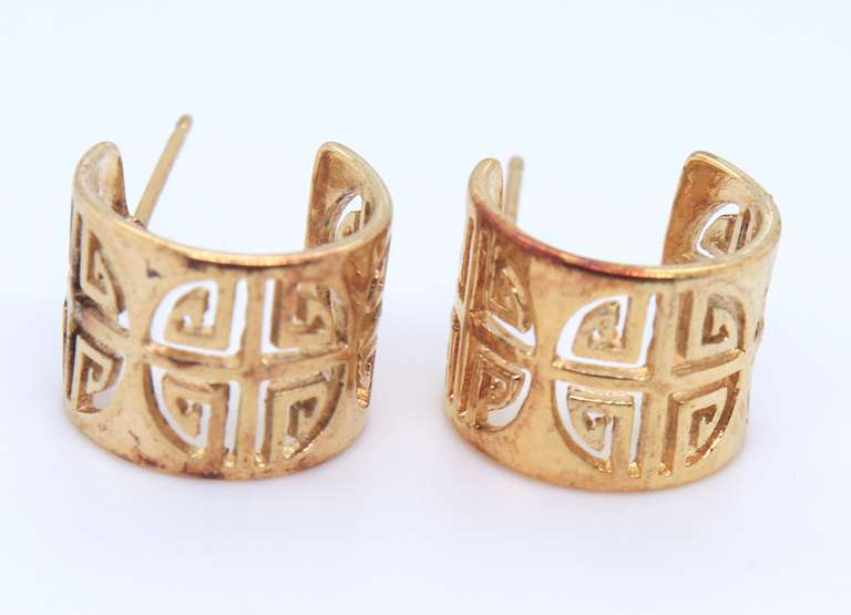 Vintage Sterling Silver Greek Key Hoop Earrings
