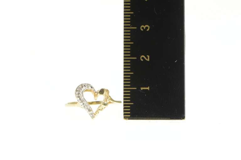 10K Yellow Gold Diamond Curvy Heart Love Textured Nugget Ring