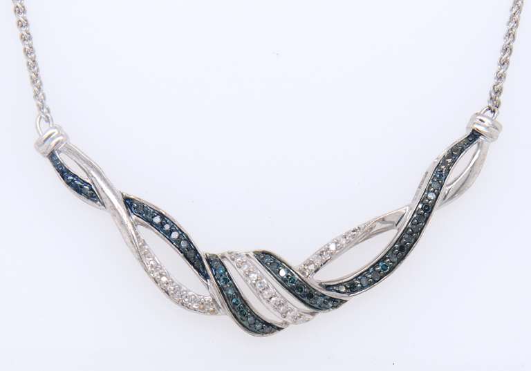 White & Blue Diamond Sterling Silver Necklace