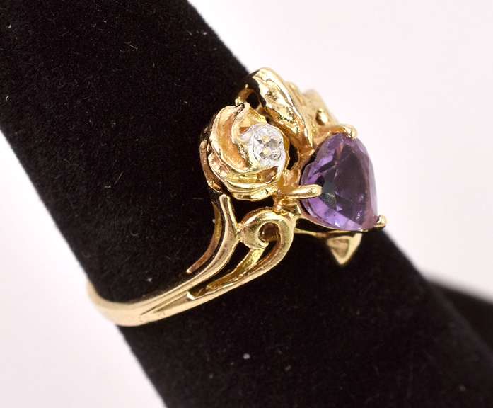Amazing Amethyst Heart Ring in 14K Yellow Gold