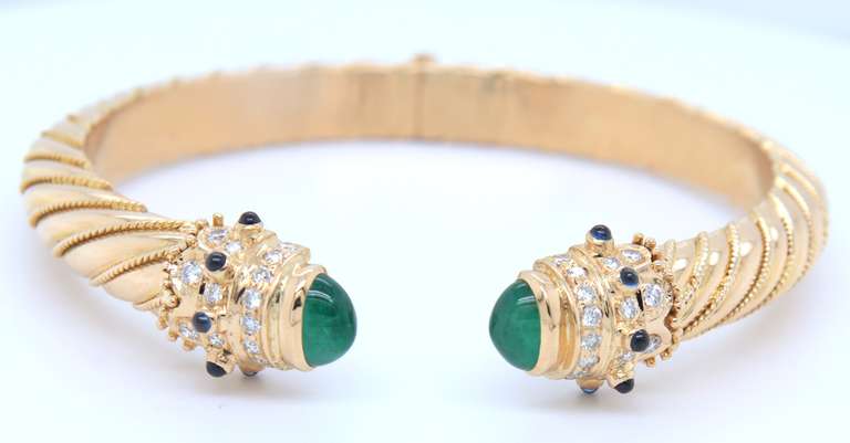 Masterpiece 18kt Emerald and Diamond Cable Rope Cuff Bracelet