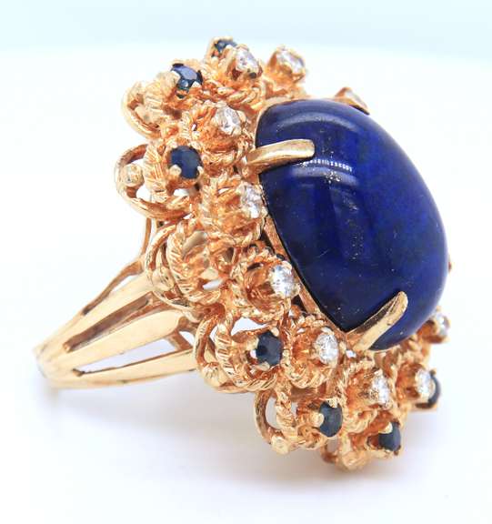 LADIES 18K DIAMOND , SAPPHIRE AND BLUE LAPIS RING / BROOCH