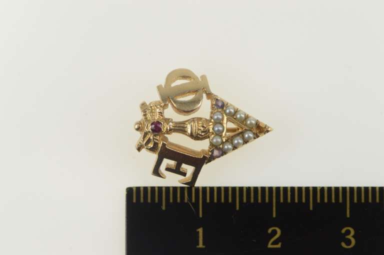 10K Yellow Gold Sigma Epsilon Seed Pearl Fraternity Lapel Pin/Brooch