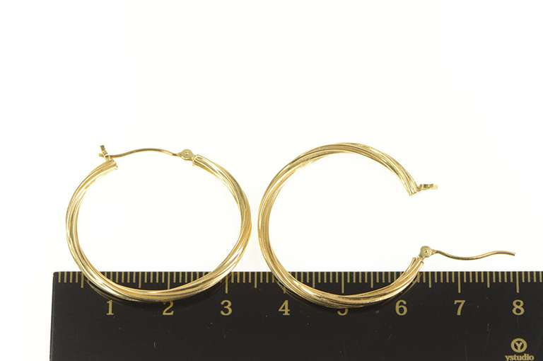 10K Yellow Gold 30.4mm Twist Design Grooved Round Hoop Earrings