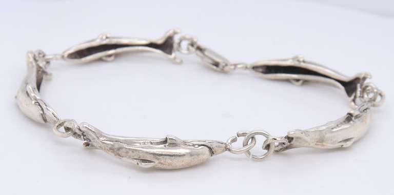 Vintage Sterling Silver Dolphin Link Bracelet