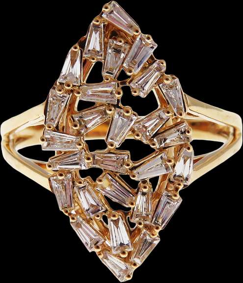 Striking 18kt Yellow Gold Marquise Shaped Cluster Diamond Ring