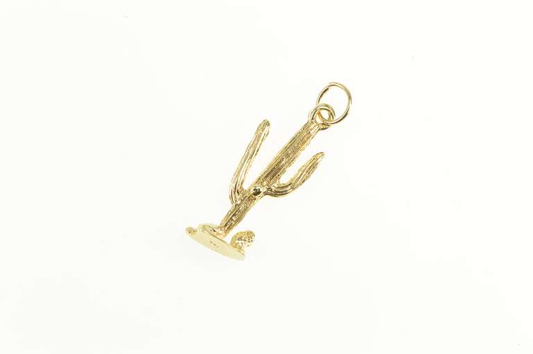 18K Yellow Gold 3D Cactus Desert Symbol Nature Motif Charm/Pendant