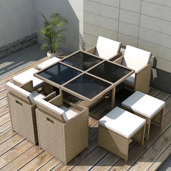 9 Piece Outdoor Dining Furniture Set with Cushions