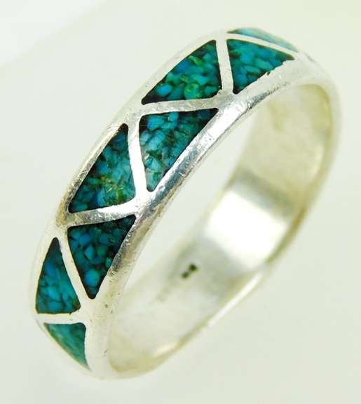 Men's Vintage Sterling Turquoise Band, Size 11.5