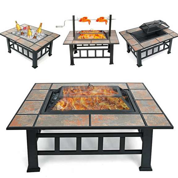 37inch Metal Fire Pit BBQ Grill Patio Garden Backyard
