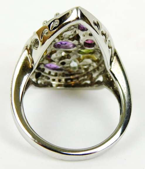 Sterling Multi-Gemstone & Pearls Ring, Size 7.25