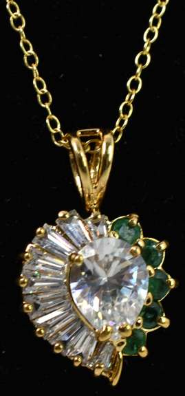 Vermeil Necklace With CZ and Emerald