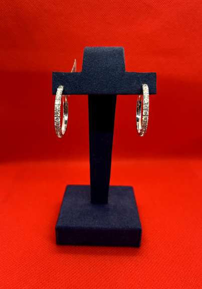CUTE 14K WHITE GOLD HOOP EARRINGS WITH 2.05 CARATS OF DIAMOND