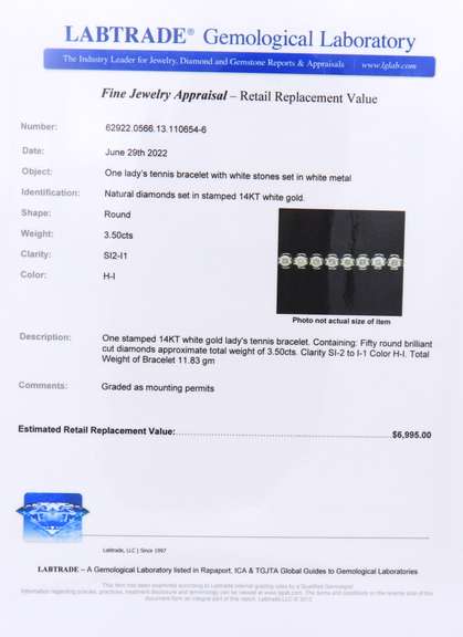 Unforgettable White Gold 3.50ctw Diamond Tennis Bracelet