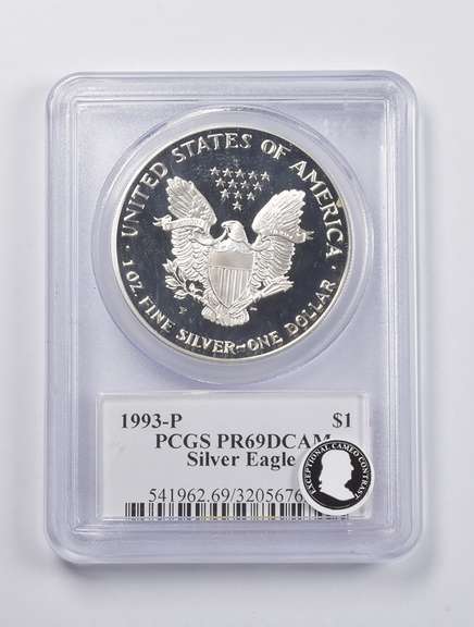PR69DCAM 1993-P American Silver Eagle Signed Standish Cameo PCGS