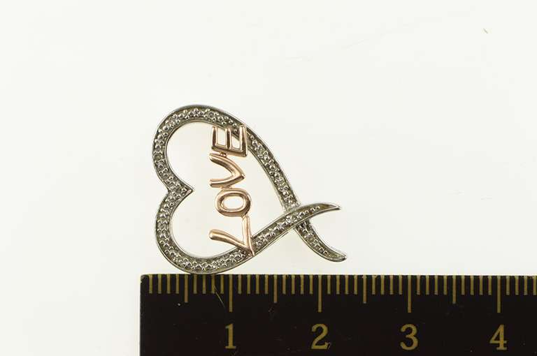 10K White Gold Love Diamond Heart Curvy Romantic Anniversary Pendant