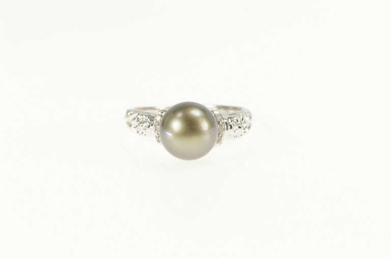 14K White Gold Tahitian Pearl Diamond Accent Engagement Ring