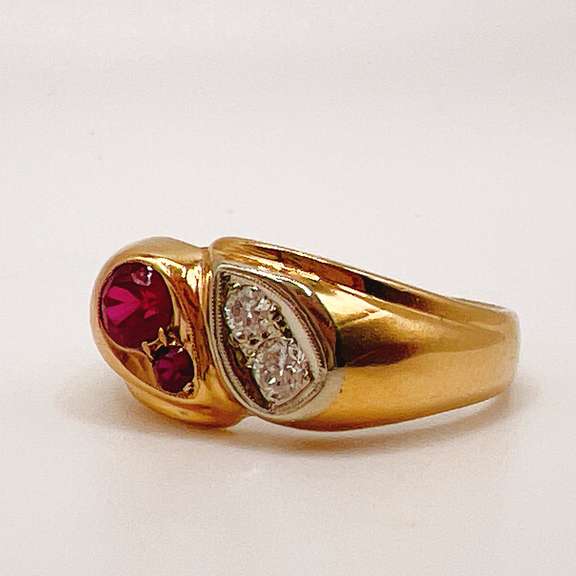 14kt Solid Yellow Gold, Ruby & Diamond Band Ring