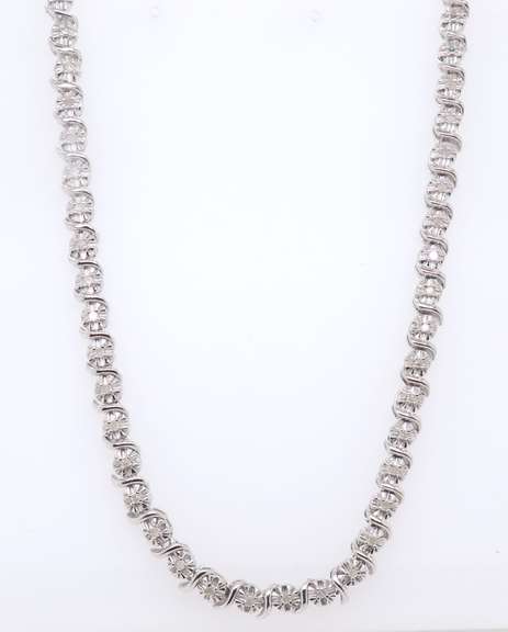 925 Sterling Silver Diamond Station Necklace