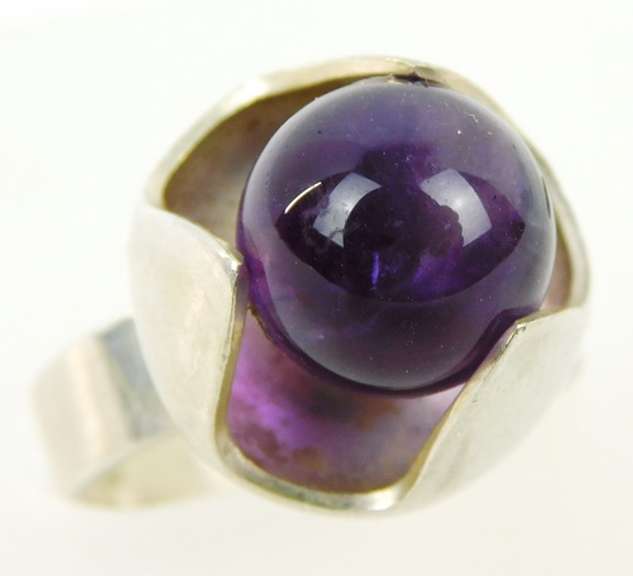 Vintage Modernist Sterling Amethyst Ring, Size 7